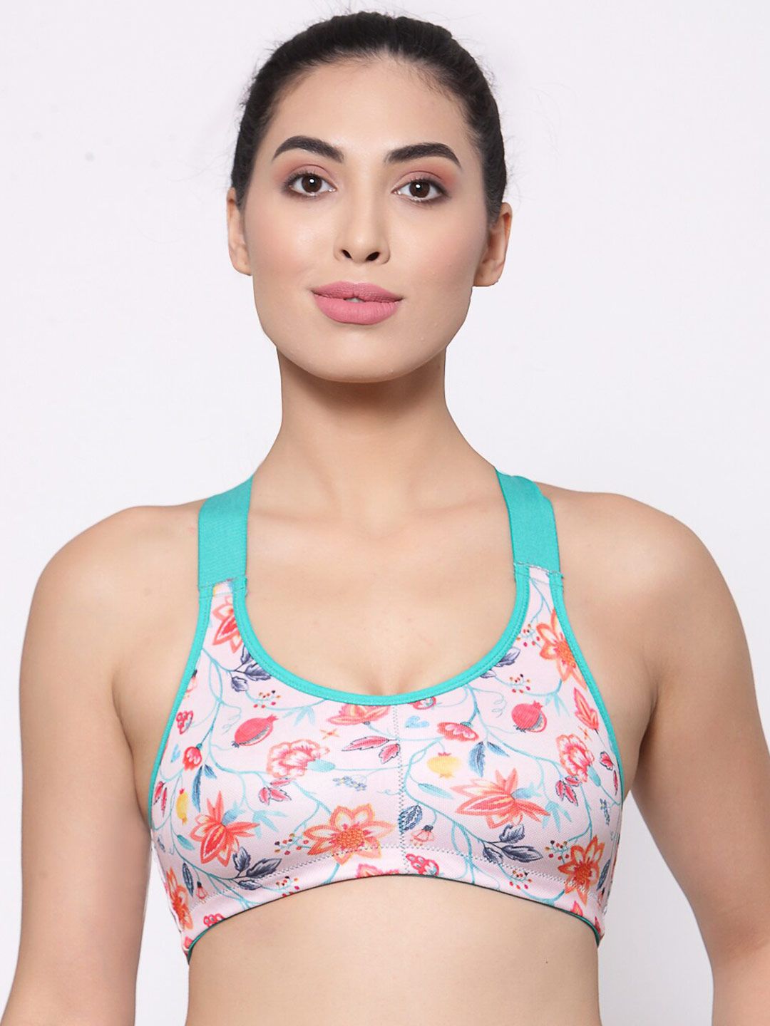 Inner Sense Pink & Blue Floral Lightly Padded Workout Bra Price in India