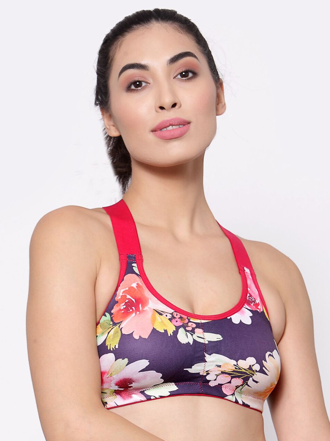 Inner Sense Purple & Red Floral Antimicrobial Workout Bra Price in India