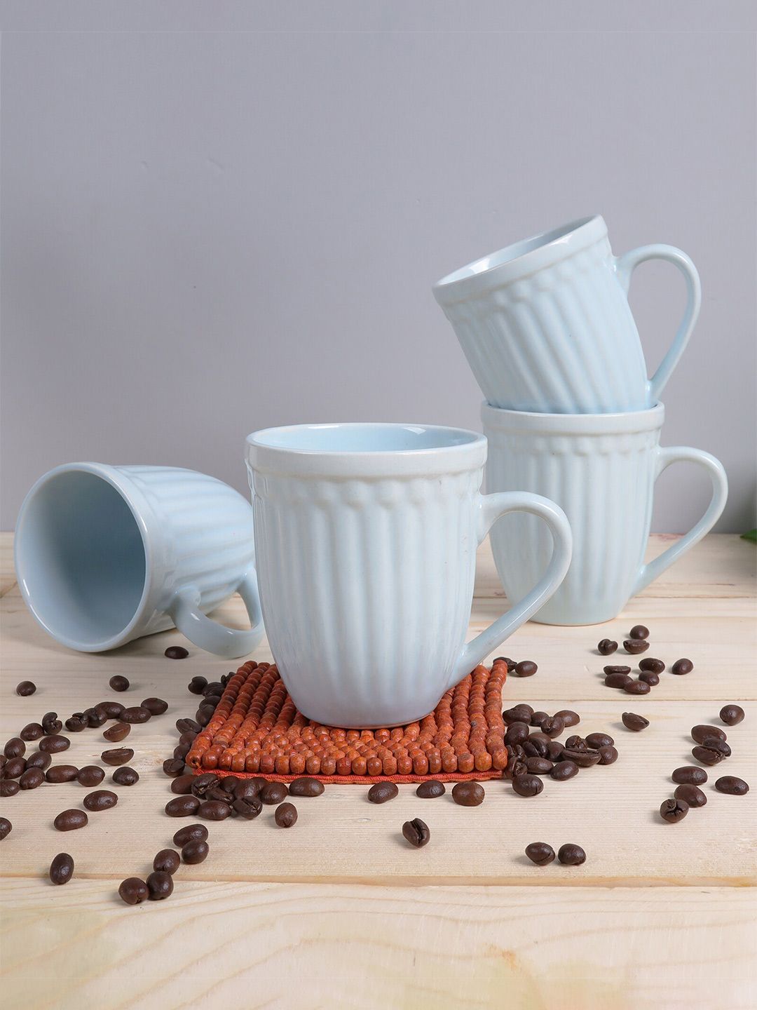 Homesake Turquoise Blue Handcrafted Textured Ceramic Glossy Mugs Set of Cups and Mugs Price in India