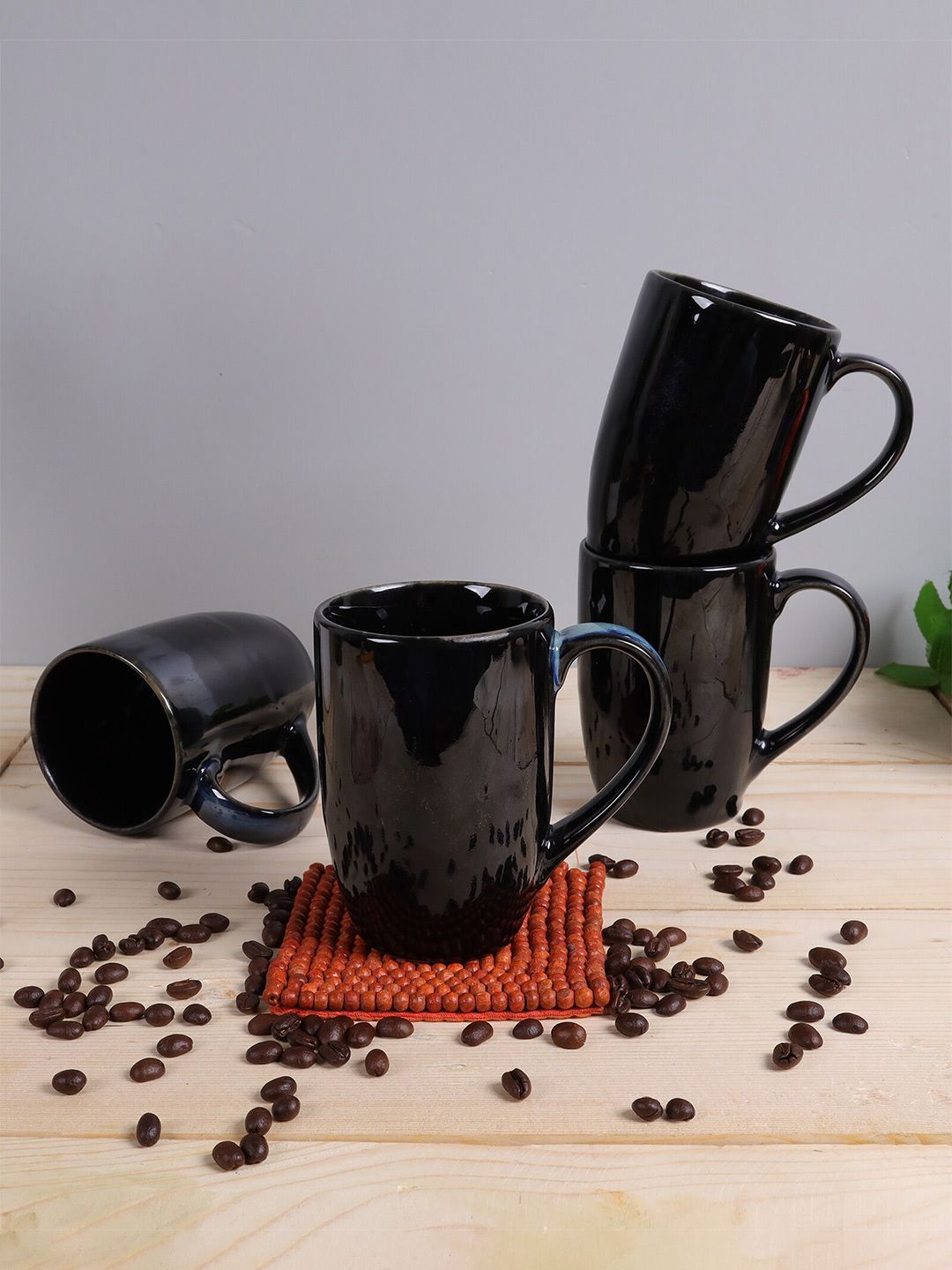 Homesake Set Of 4 Black Solid Ceramic Coffee Mugs Price in India