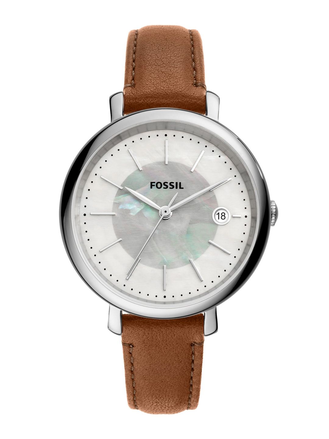 Fossil Women Silver-Toned Printed Dial & Brown Leather Straps Analogue Watch Price in India