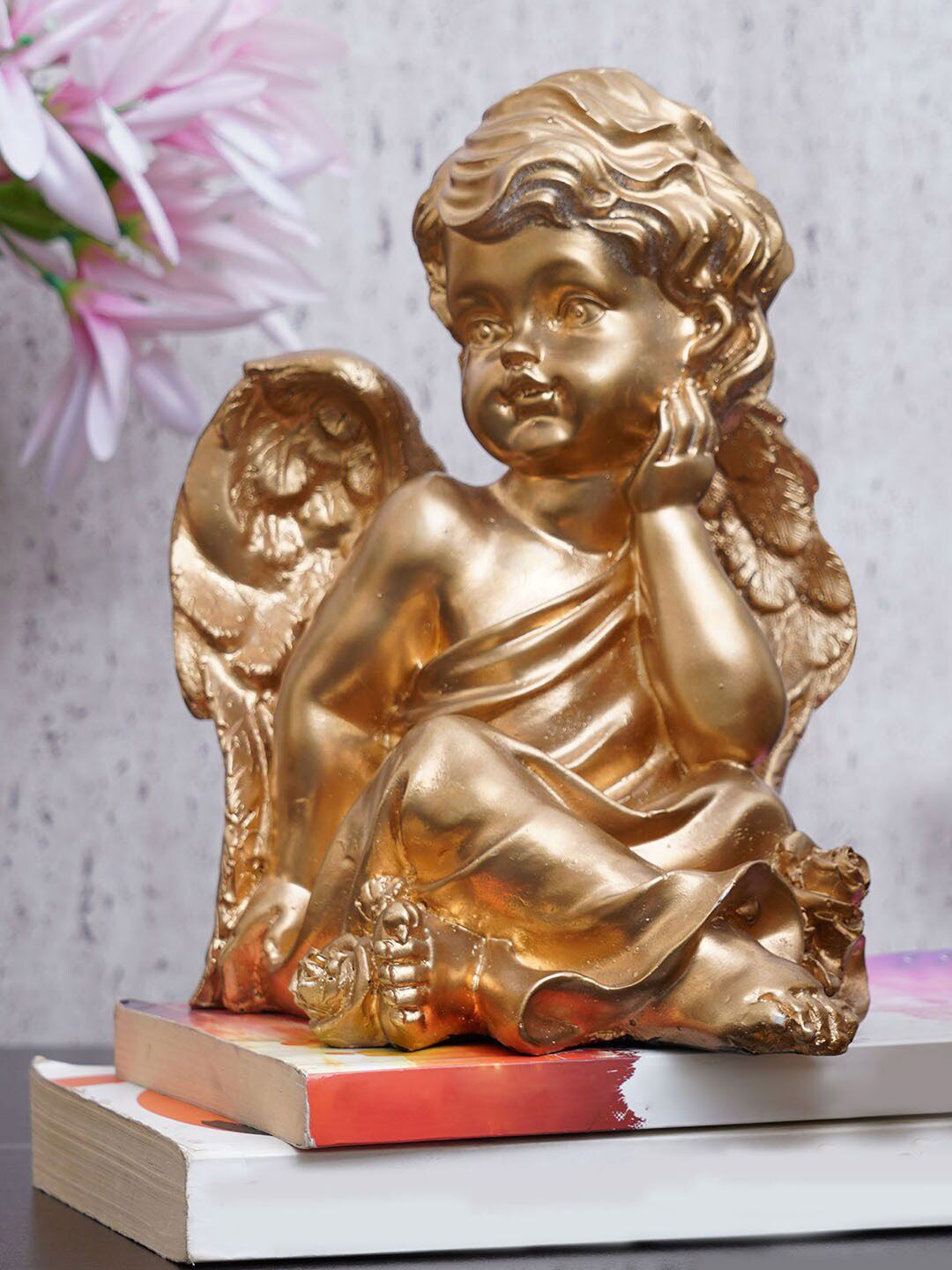 TIED RIBBONS Gold-Toned Little Angle Cherubs Cupid with Wing Idol Statue Showpiece Price in India