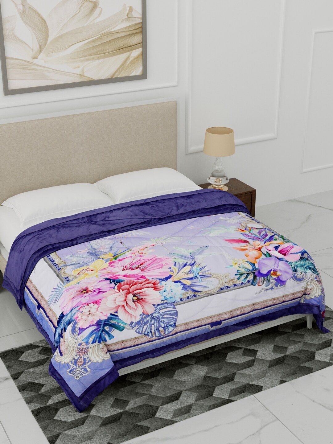 Home Fresh Purple & Yellow Floral Heavy Winter Single Bed Comforter Price in India