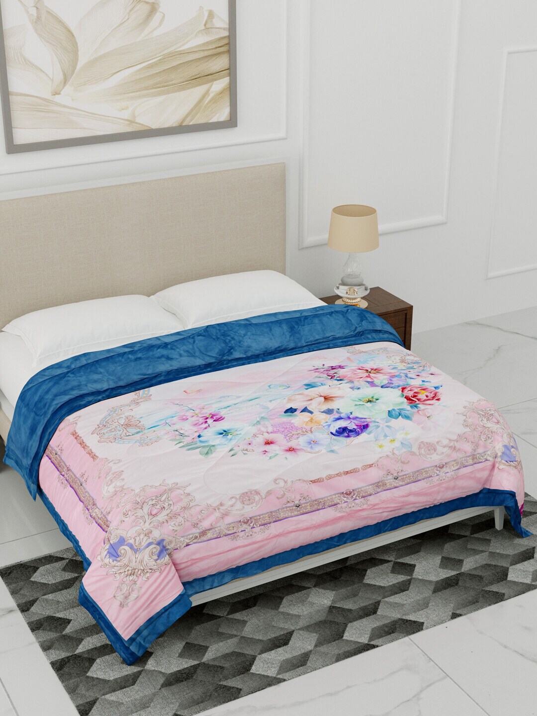Home Fresh Pink & Blue Floral Printed Heavy Winter 1000 GSM Single Bed Comforter Price in India