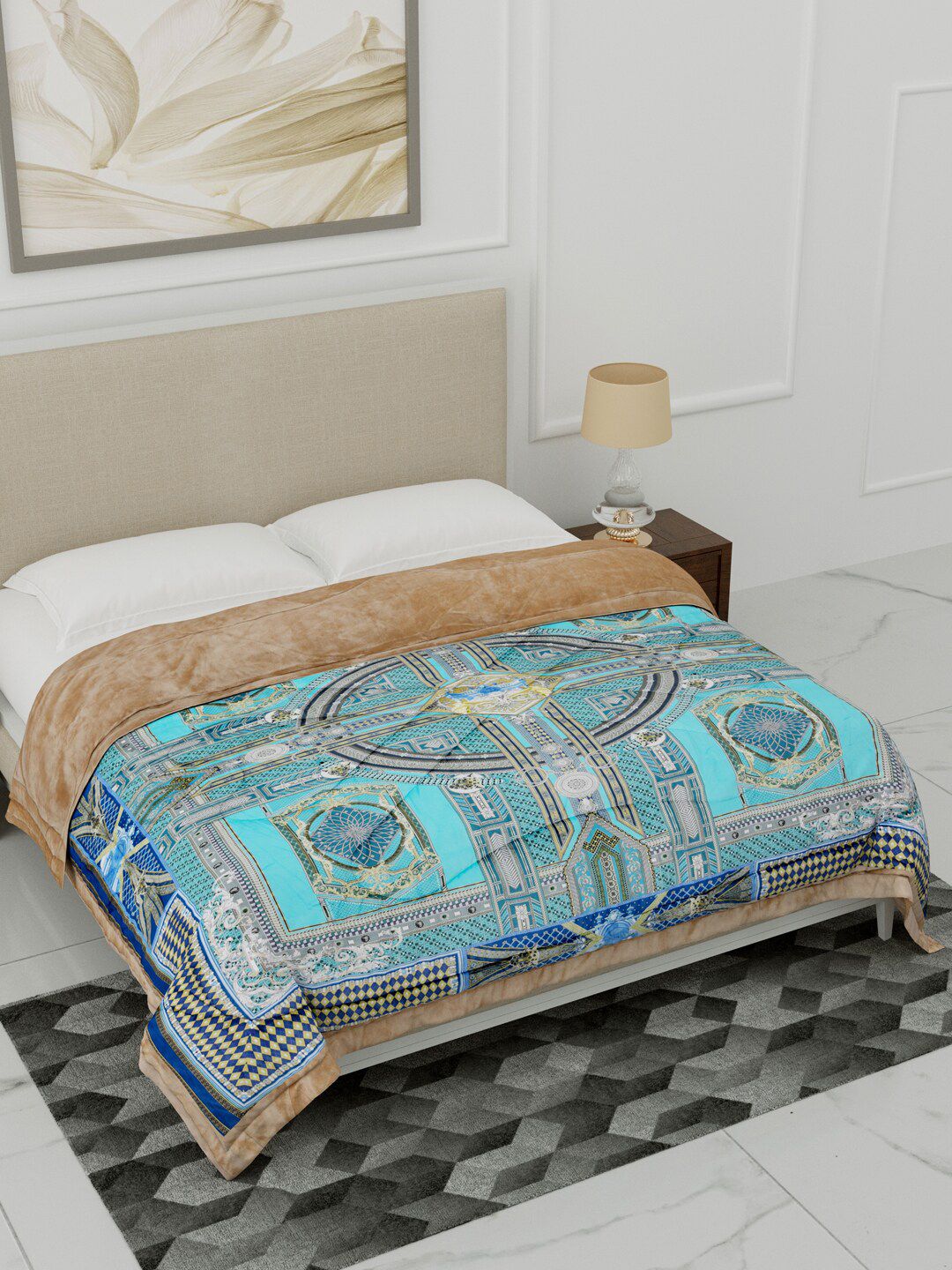 Home Fresh Blue & White Geometric Digital Printed Heavy Winter Single Bed Comforter Price in India