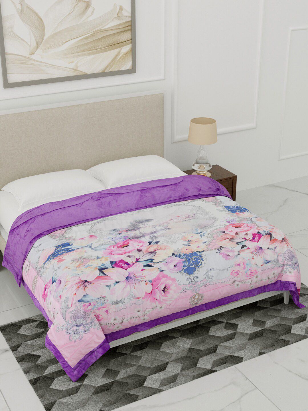 Home Fresh Pink & Violet Floral Heavy Winter Single Bed Comforter Price in India