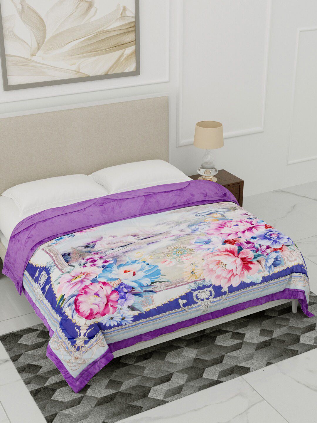 Home Fresh Purple & White Floral Printed Heavy Winter 1000 GSM Single Bed Comforter Price in India