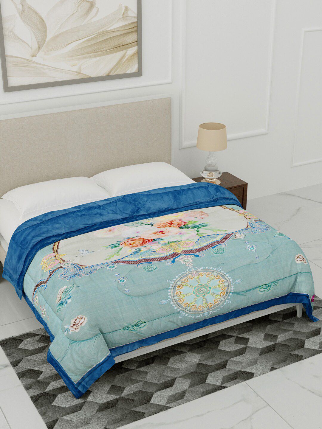 Home Fresh Blue & White Floral Heavy Winter Single Bed Comforter Price in India