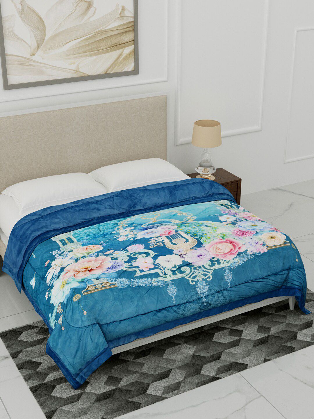 Home Fresh Green & Pink Floral Heavy Winter Single Bed Comforter Price in India