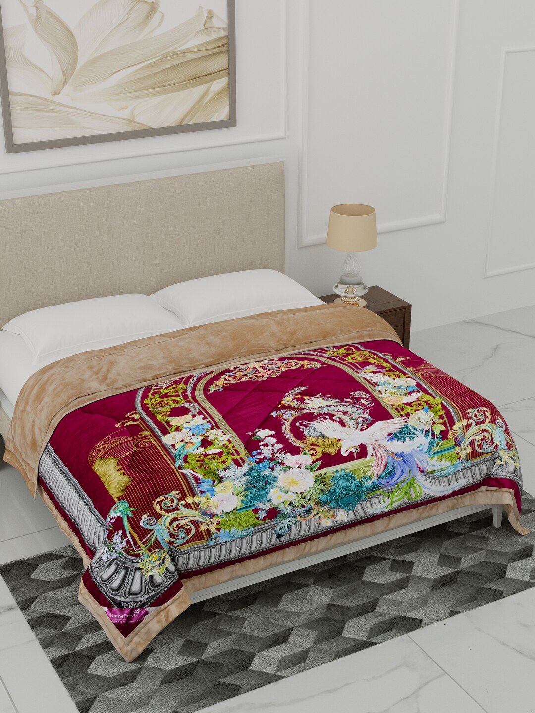 Home Fresh Maroon & White Floral Heavy Winter Single Bed Comforter Price in India