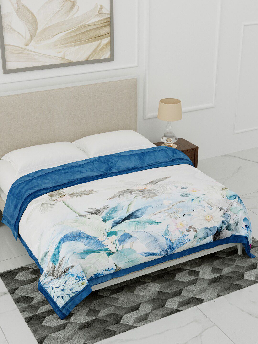 Home Fresh Grey & Blue Floral Printed Heavy Winter Double Bed Comforter Price in India