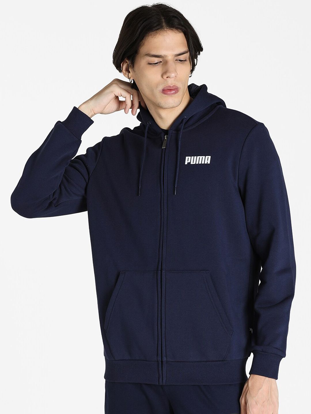 Puma Men Navy Blue ESS FZ FL M Regular Fit Track Hoodie