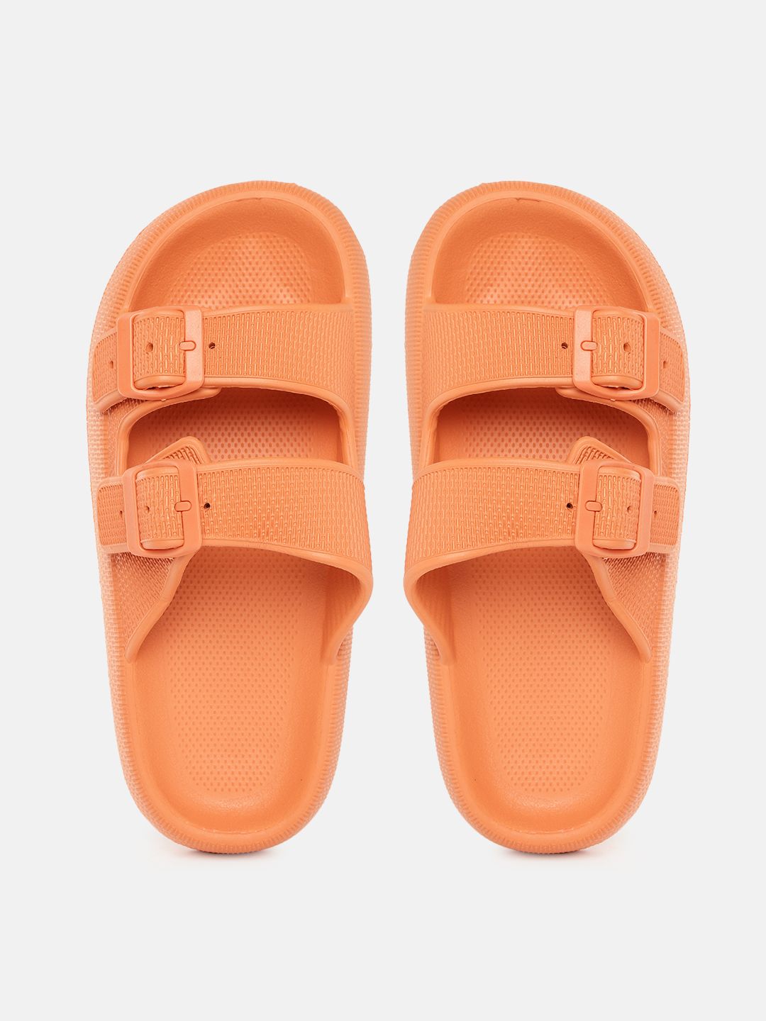 Kook N Keech Women Orange Textured Slip-Ons with Buckle Detail Price in India