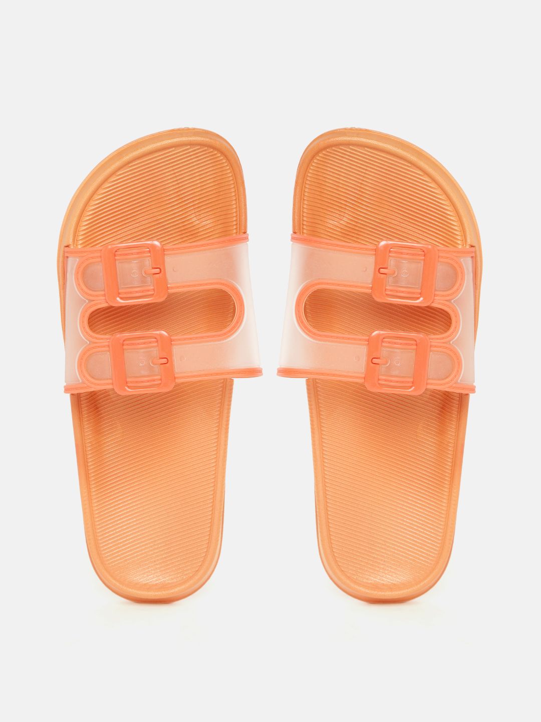 Mast & Harbour Women Transparent & Orange Solid Slip-On Price in India