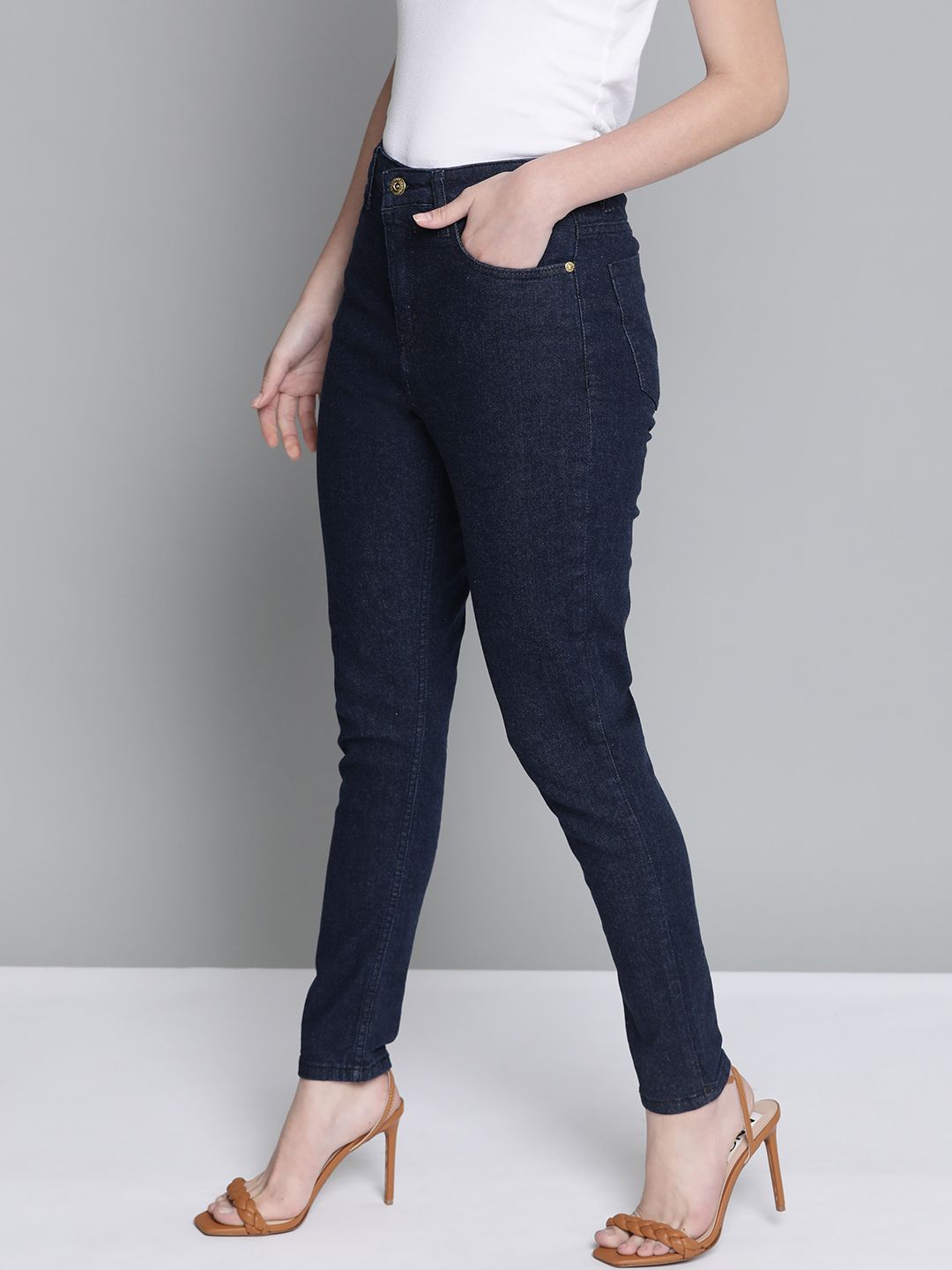 Chemistry Women Navy Blue Skinny Fit Stretchable Jeans Price in India