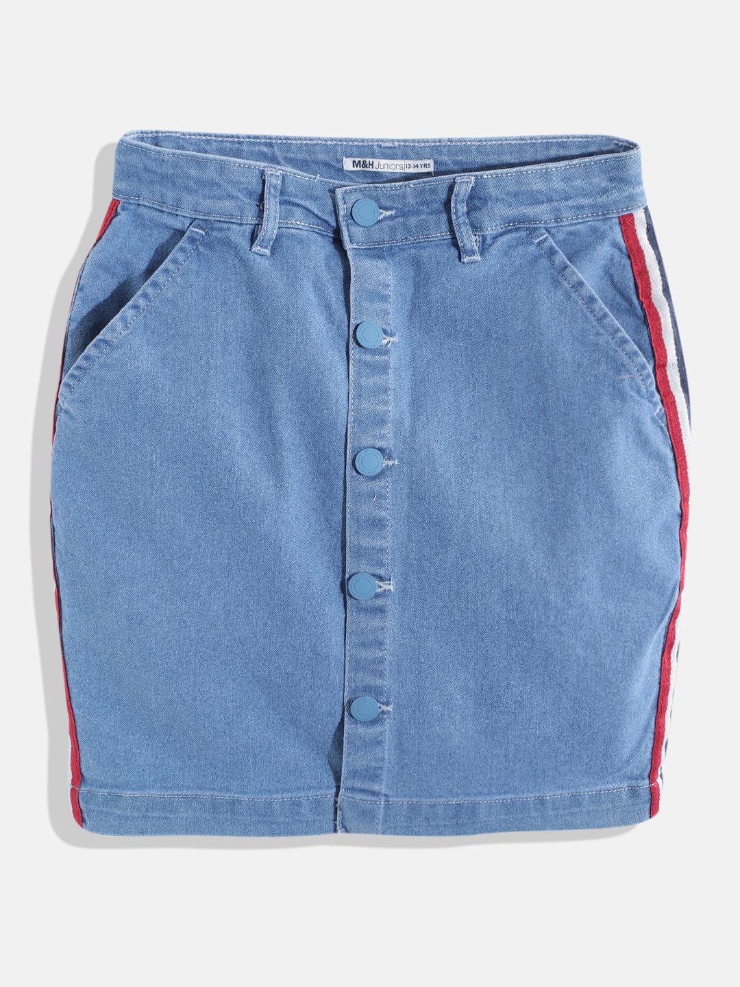 M&H Juniors Girls Blue Straight Knee Length Denim Skirts