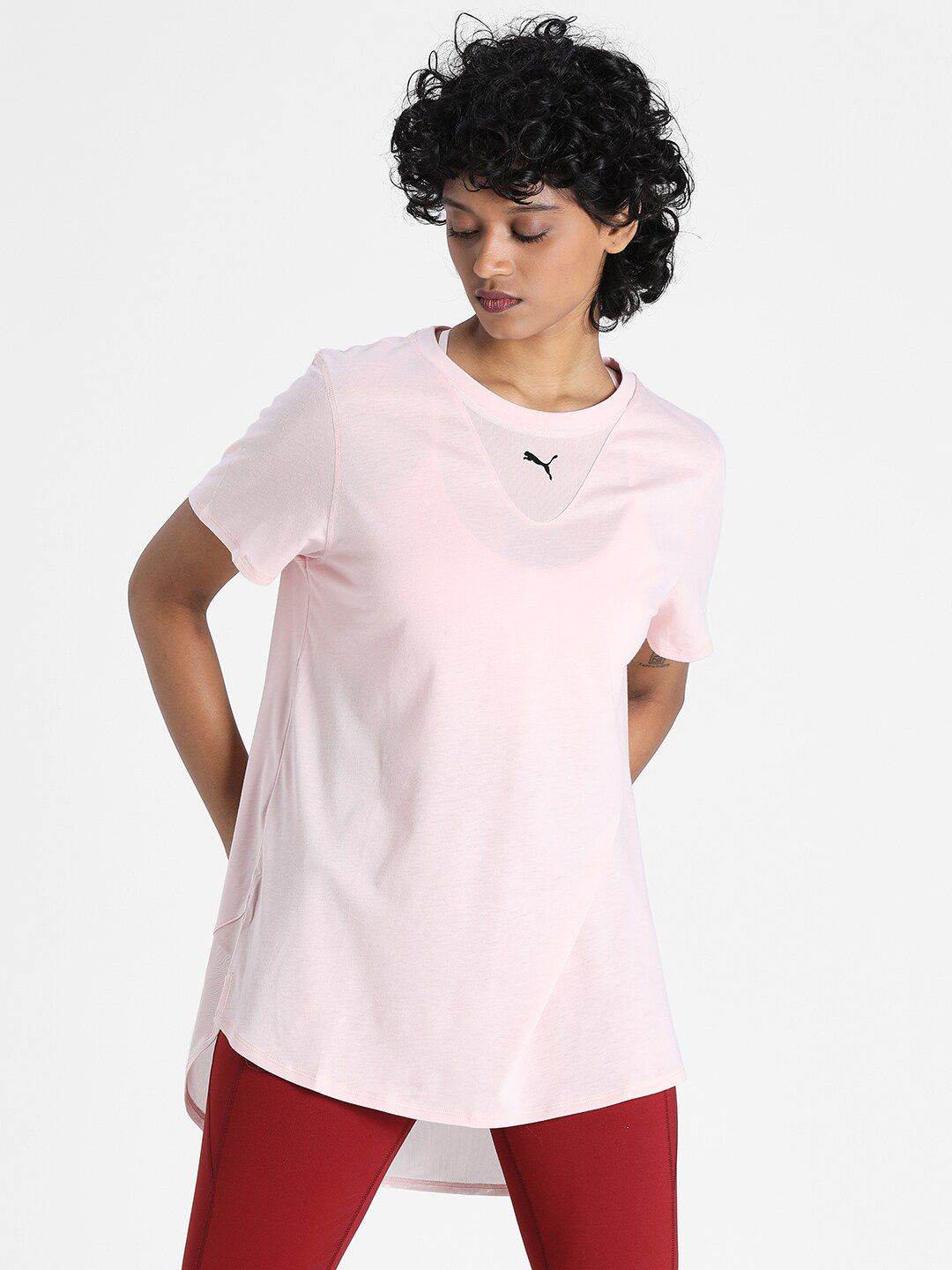 Puma Women Pink Brand Logo Train Mesh Short Sleeve T-shirt Price in India
