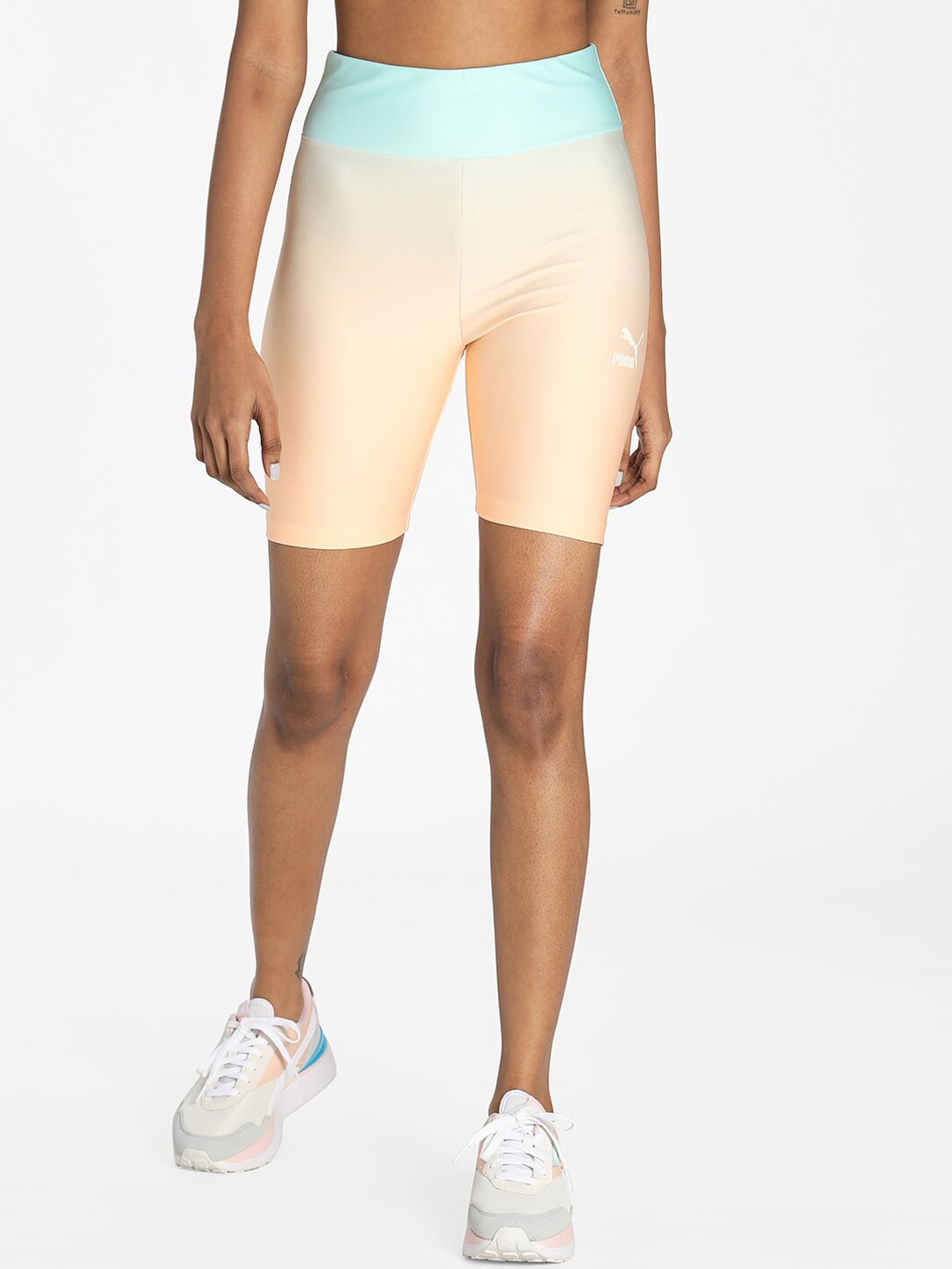 Puma Women Beige Printed Skinny Fit High-Rise Outdoor Sports Shorts Price in India