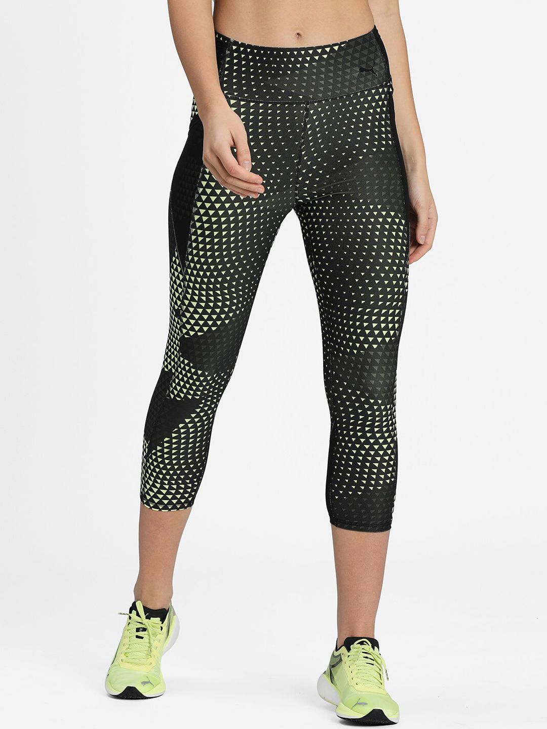 Puma Women Black & Yellow Train Favorite AOP Tight Price in India