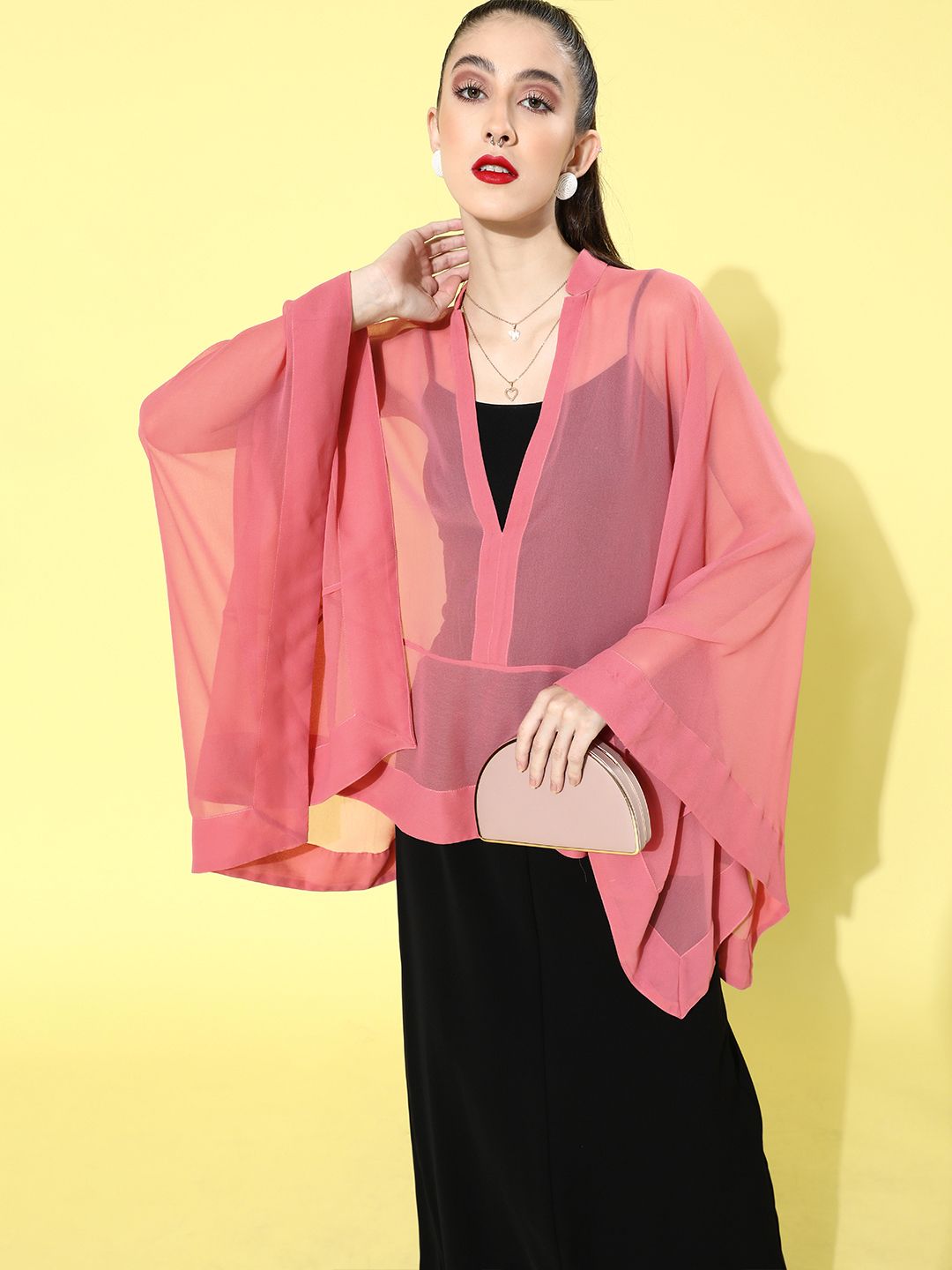 QUIERO Women Pretty Pink Solid PonchoShrug Price in India