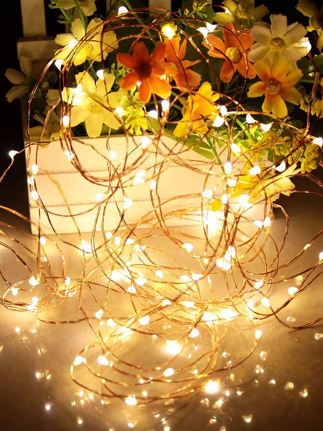 Homesake Pack Of 8 Yellow 50-LED Fairy Copper String Diwali Lights Price in India