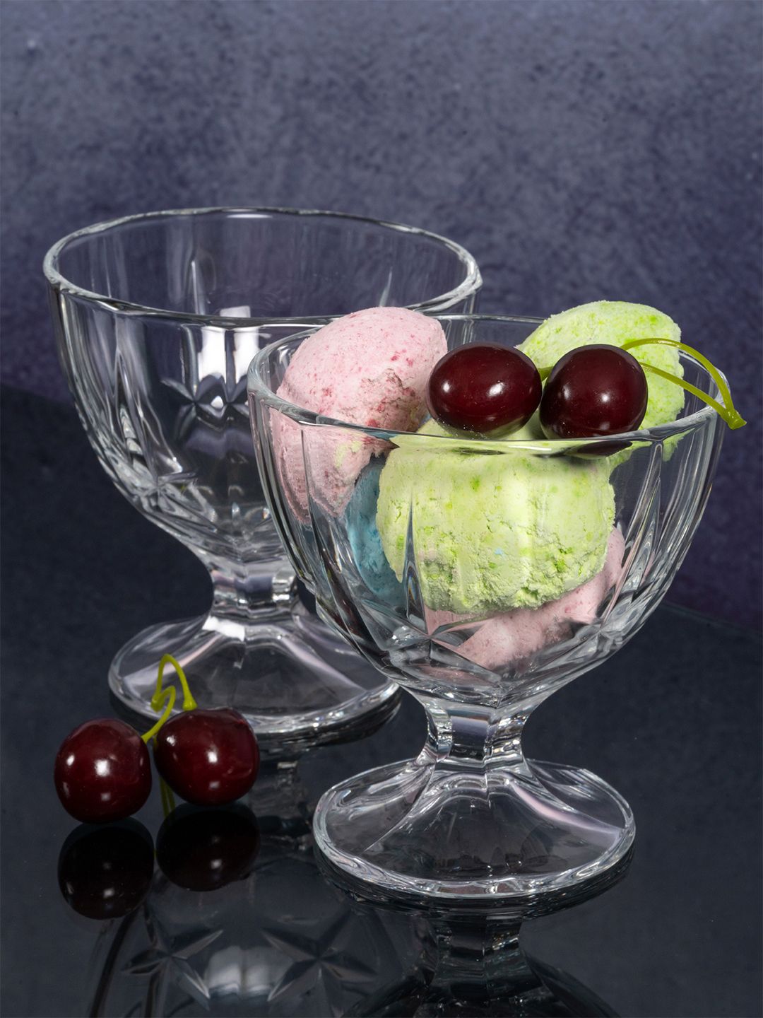 GOODHOMES Set Of 6 Transparent Textured Ice Cream Glass Bowls Price in India