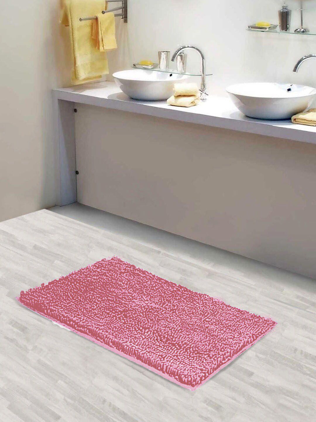 Lushomes Pink Solid Antislip Bath Mat Set Price in India