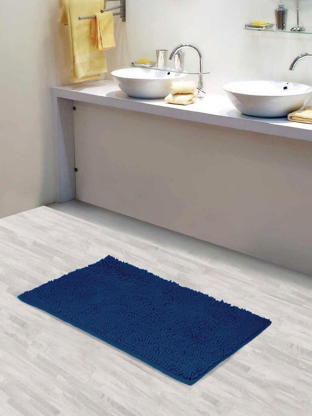 Lushomes Navy Blue Thick & Fluffy Chenille 1200 GSM Bathmat Price in India