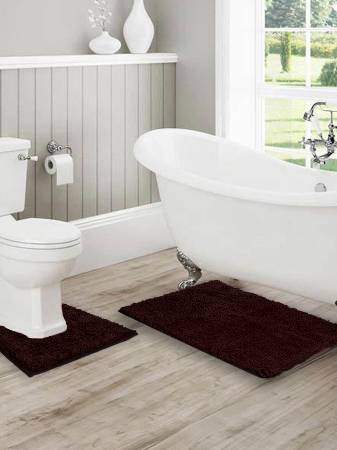 Lushomes Brown Solid Bath Mat Set Price in India