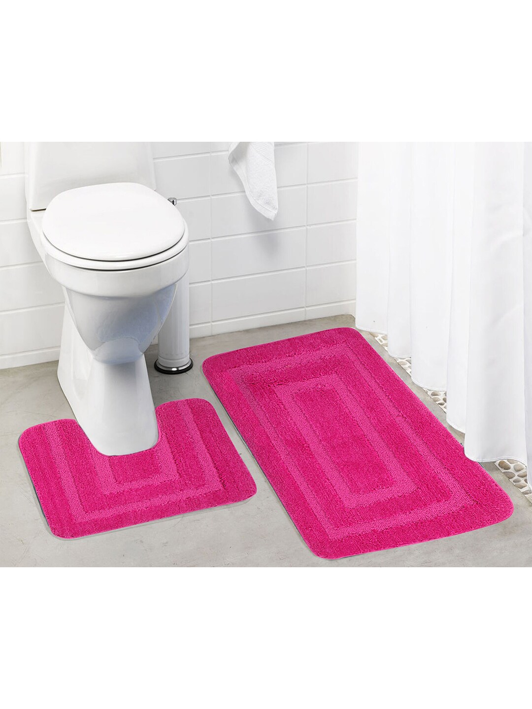 Lushomes Pink Set of 2 Solid Anti Slip Microfiber Large Bath Mat Set Price in India