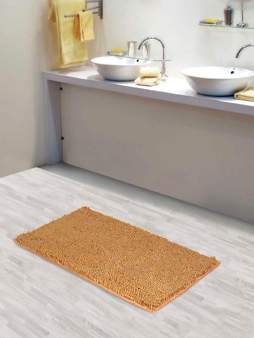 Lushomes Beige Chenille 1200 GSM High Pile Microfiber with PVC Backing Bath Mat Price in India