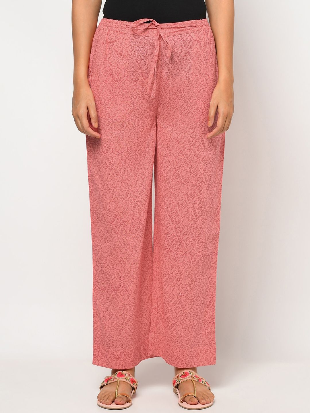 Fabindia Women Pink Printed Parallel Trousers Price in India