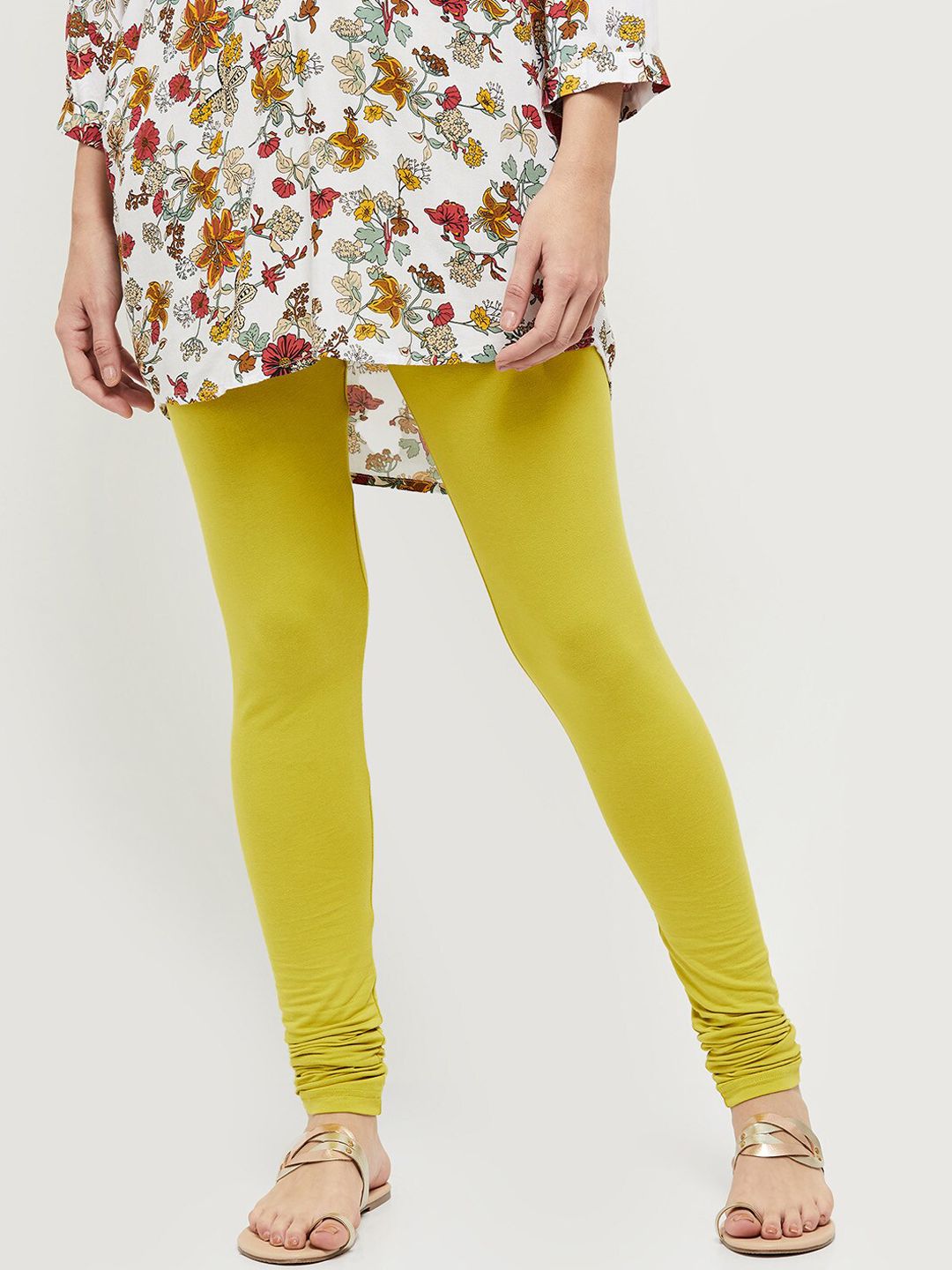 max Women Lime Green Solid Leggings Price in India