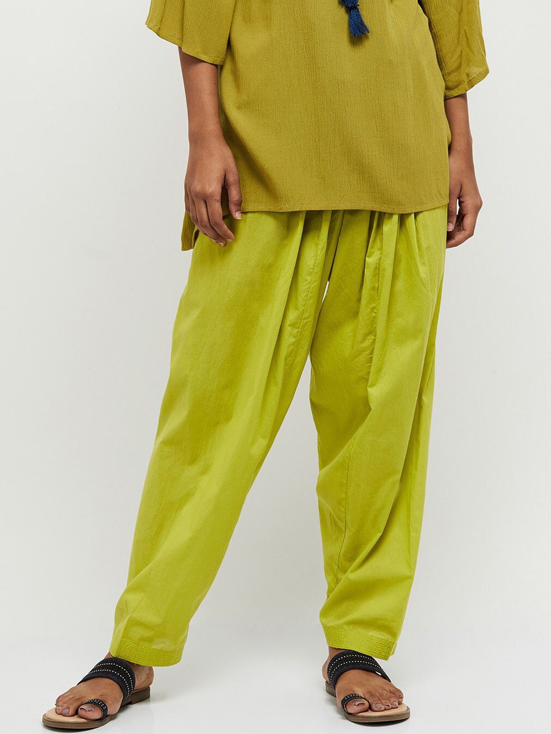 max Women Lime Green Solid Pure Cotton Pyjamas Price in India