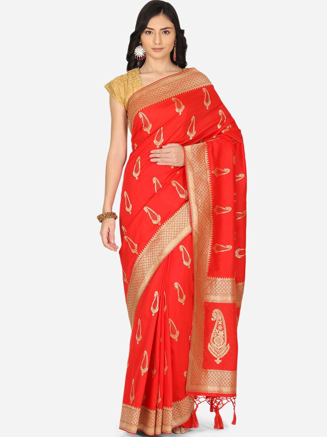 BOMBAY SELECTIONS Red & Gold Woven Design Banarasi Saree Price in India
