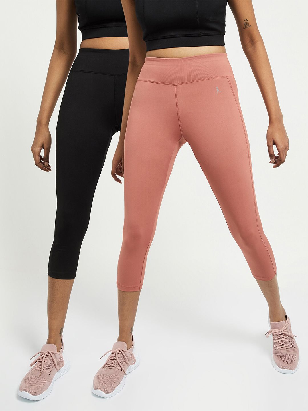 max Women Pack Of 2 Black & Peach-Coloured Sports Tights Price in India