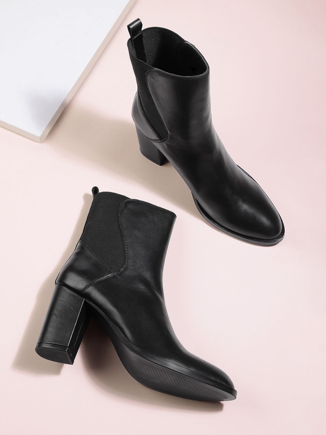 Nautica Black High-Top Block Leather Heeled Boots Price in India
