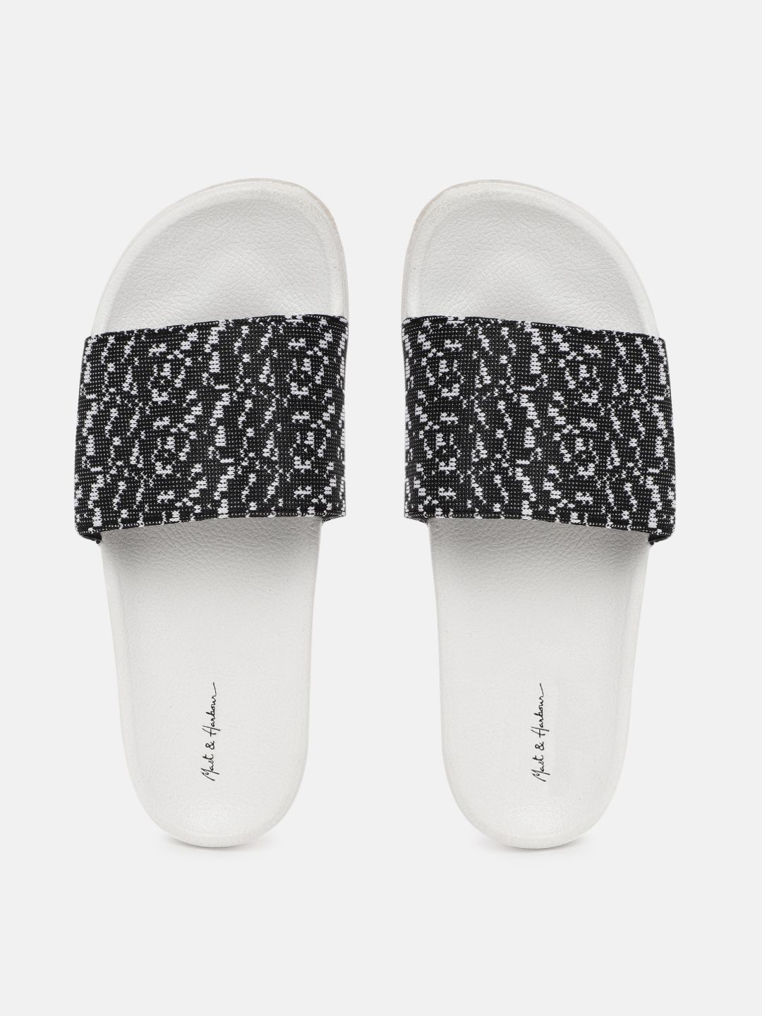 Mast & Harbour Women Black & White Woven Design Sliders Price in India