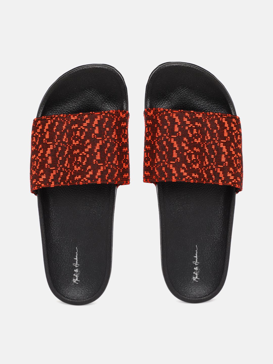 Mast & Harbour Women Orange & Black Woven Design Sliders Price in India