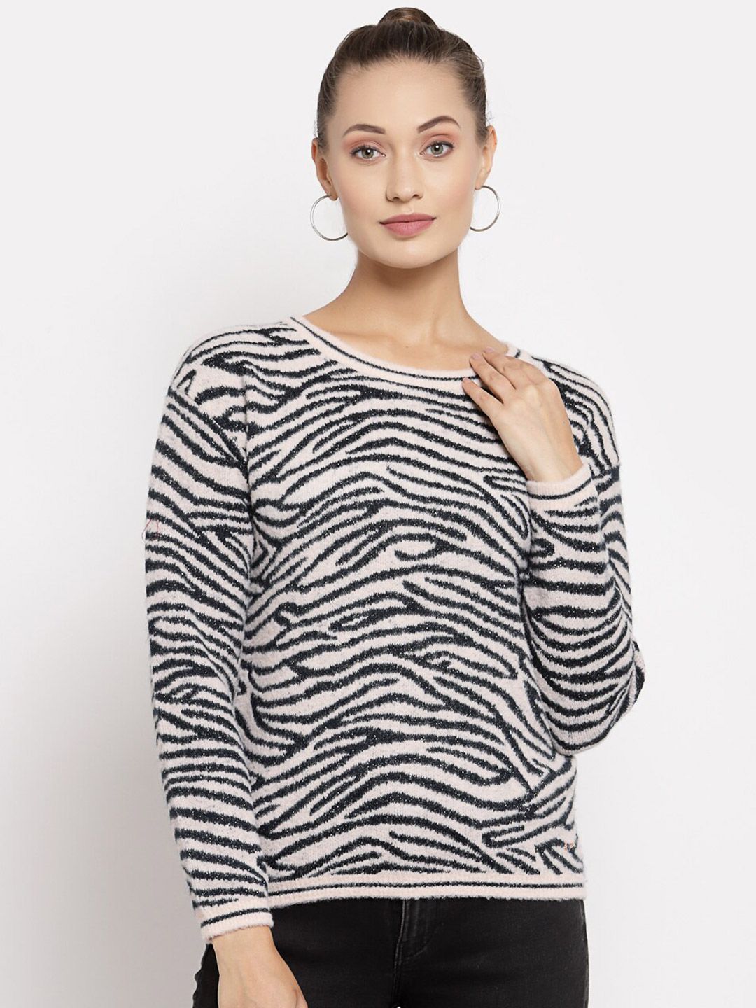 Juelle Women Pink & Black Animal Print Pullover Price in India