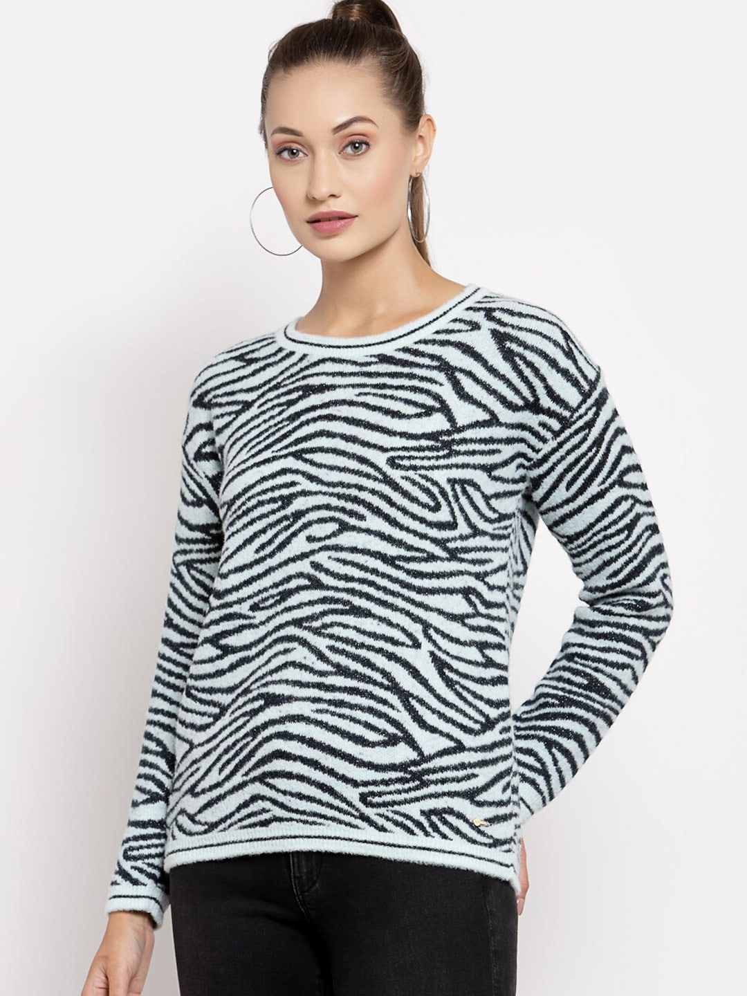 Juelle Women Blue & Black Animal Pullover Price in India