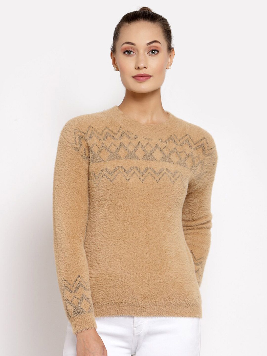 Juelle Women Tan Pullover with Fuzzy Detail Price in India