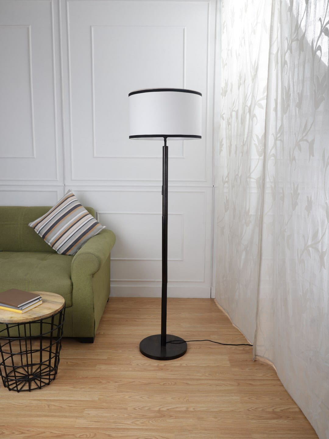 SANDED EDGE Black & White Solid Contemporary Floor Lamp with Shade Price in India