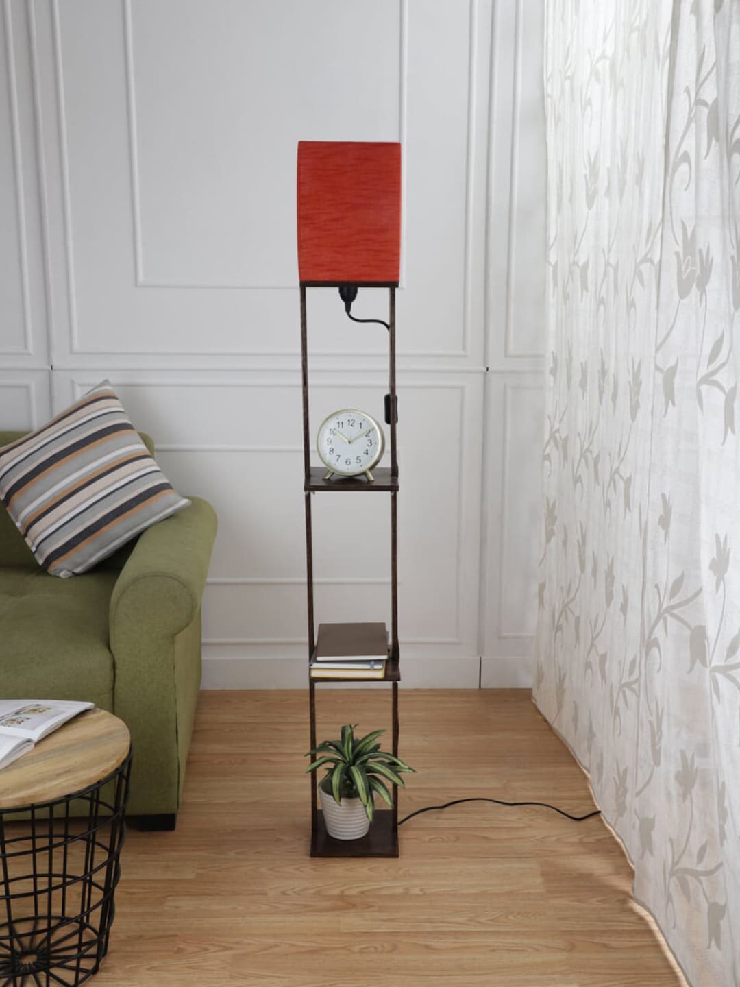 SANDED EDGE Black & Red Solid Contemporary Floor Lamp with Shade Price in India