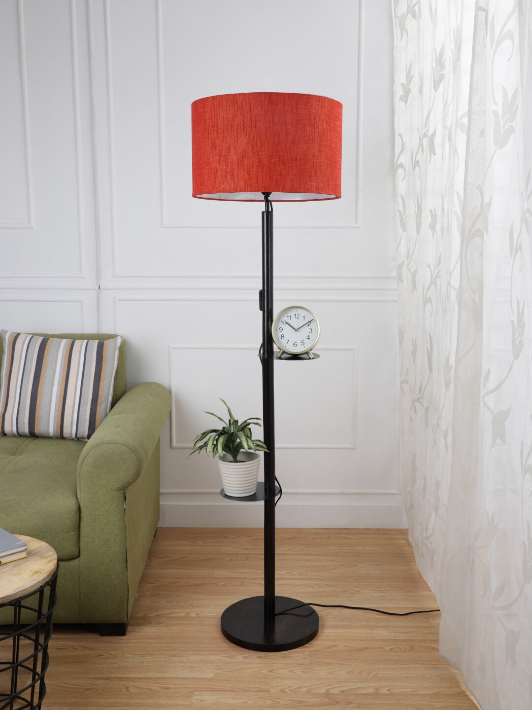 SANDED EDGE Black & Red Solid Contemporary Floor Lamp with Shade Price in India