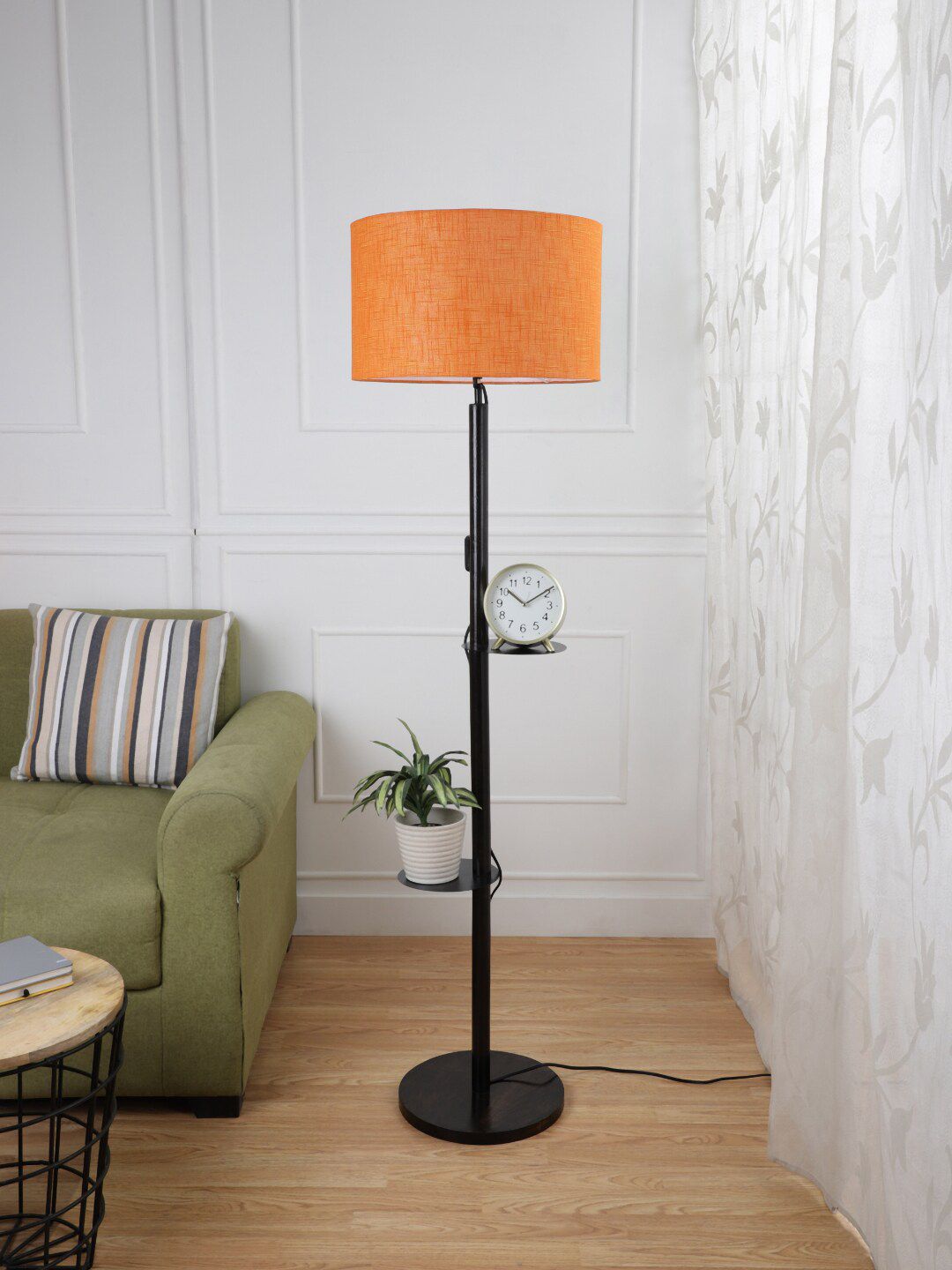 SANDED EDGE Black & Orange Solid Contemporary Floor Lamp with Shade Price in India