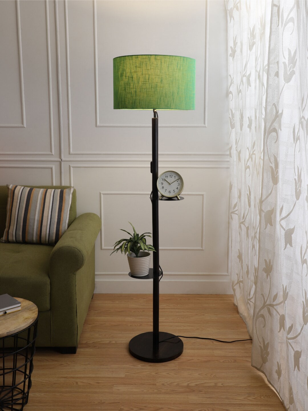 SANDED EDGE Black & Green Solid Contemporary Floor Lamp with Shade Price in India