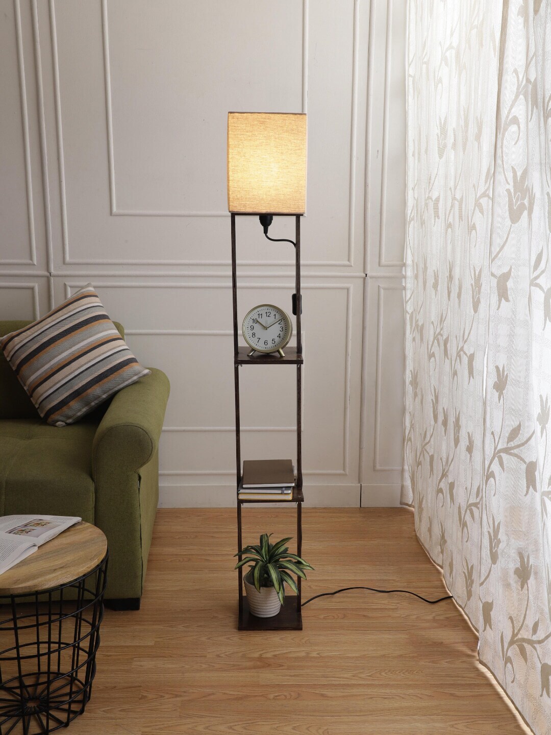 SANDED EDGE Black & Beige Solid Contemporary Floor Lamp with Shade Price in India