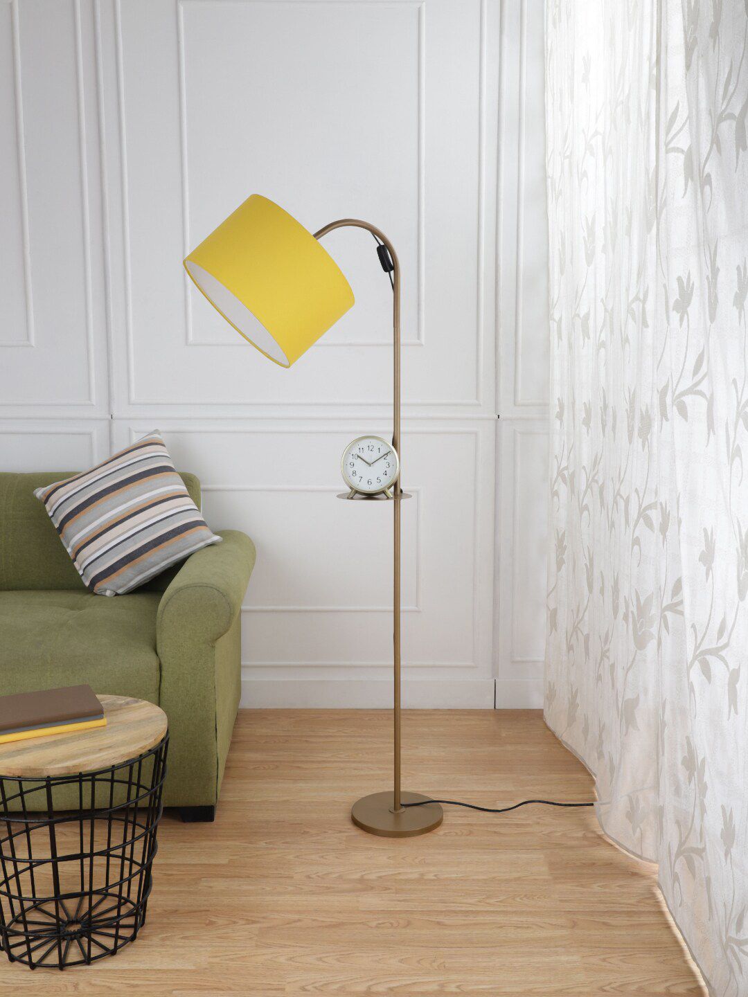SANDED EDGE Yellow & Gold Arc Floor Lamp with One Shelf Price in India