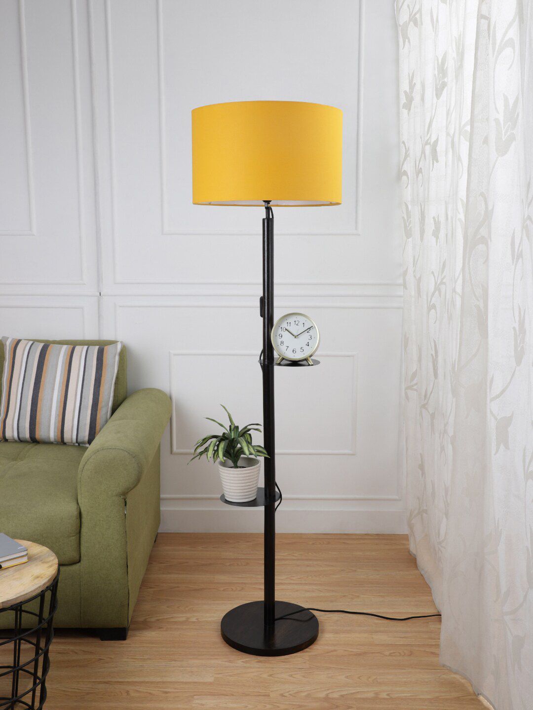 SANDED EDGE Yellow & Black Floor Lamp with Shade Price in India